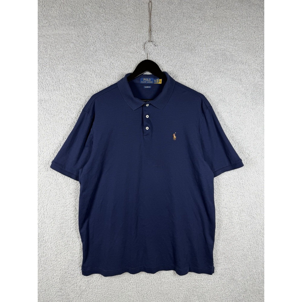 Polo Ralph Lauren Navy Blue Classic Fit Cotton‎ Short Sleeve Preppy Shirt XL